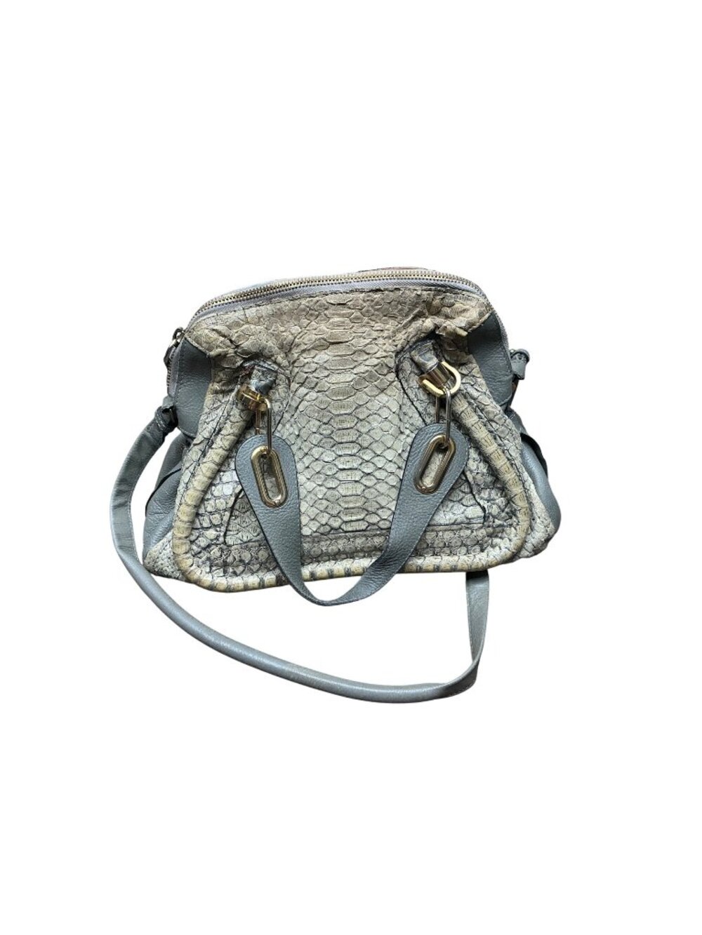 Chloé Genuine Python Snakeskin Leather Satchel Bag Taupe Gold Hardware